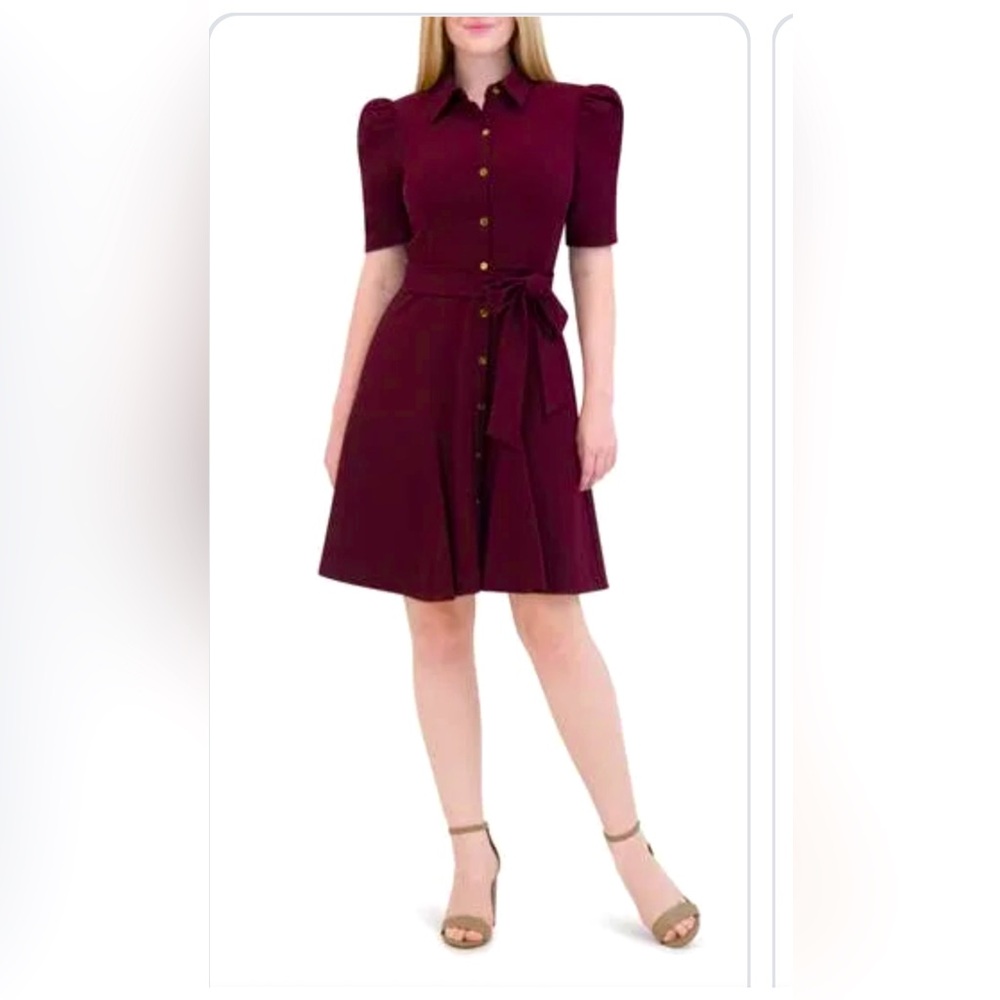 Eliza J Burgundy Button-Up Dress
